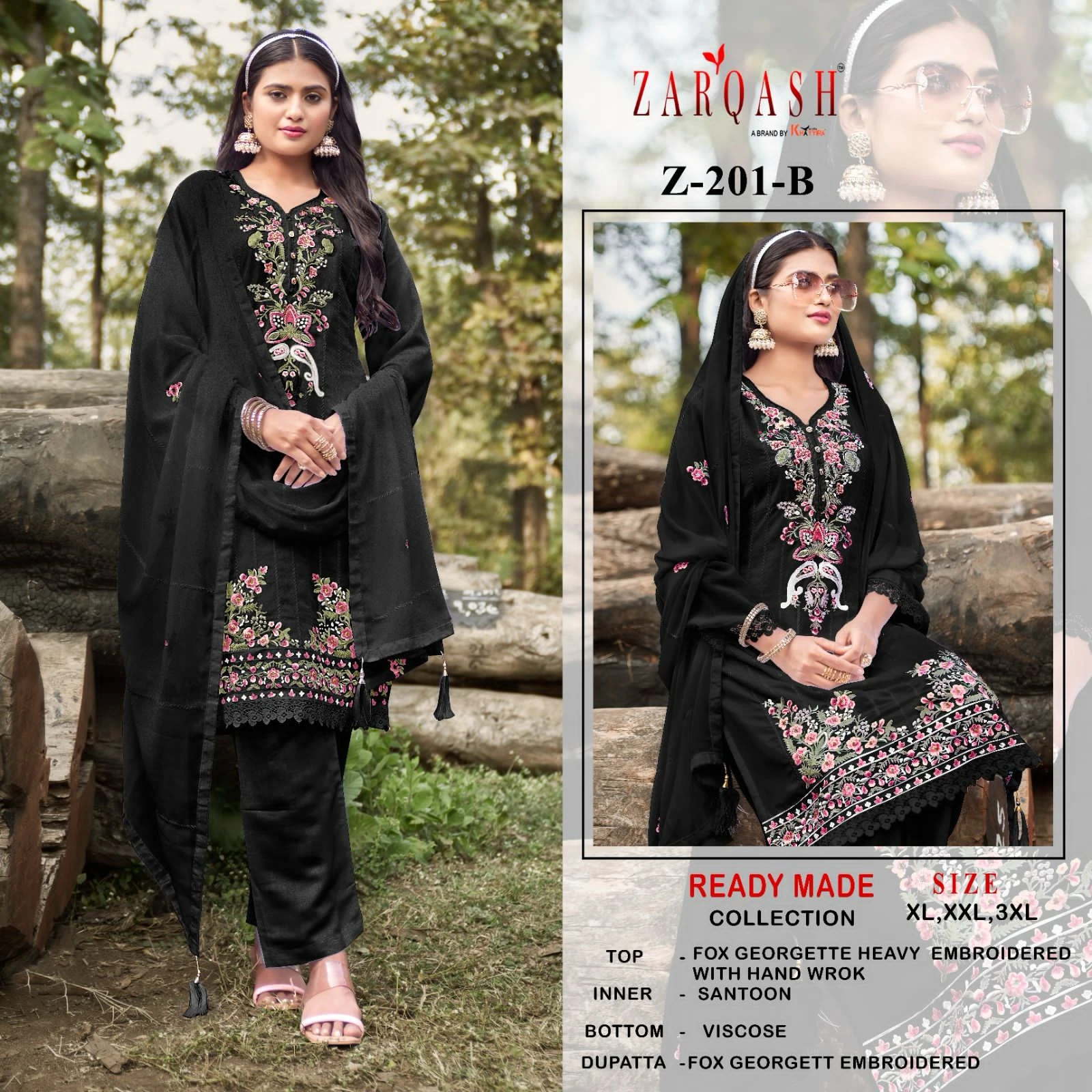 Zarqash D.No 201 Faux Georgette Wholesale Pakistani Readymade Salwar Suit Catalog — Wholesale Salwar Suits, MPA wholesale from Surat — view 6